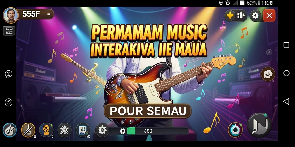 Tangkapan layar gameplay dari 555F yang penuh warna dan interaktif.