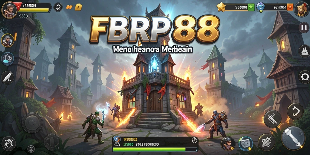 Screenshot gameplay FBRP88 yang menampilkan pertempuran Tower Defense yang intens.
