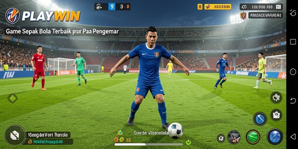Tangkapan layar utama PLAYWIN menampilkan aksi pertandingan sepak bola yang mendebarkan.