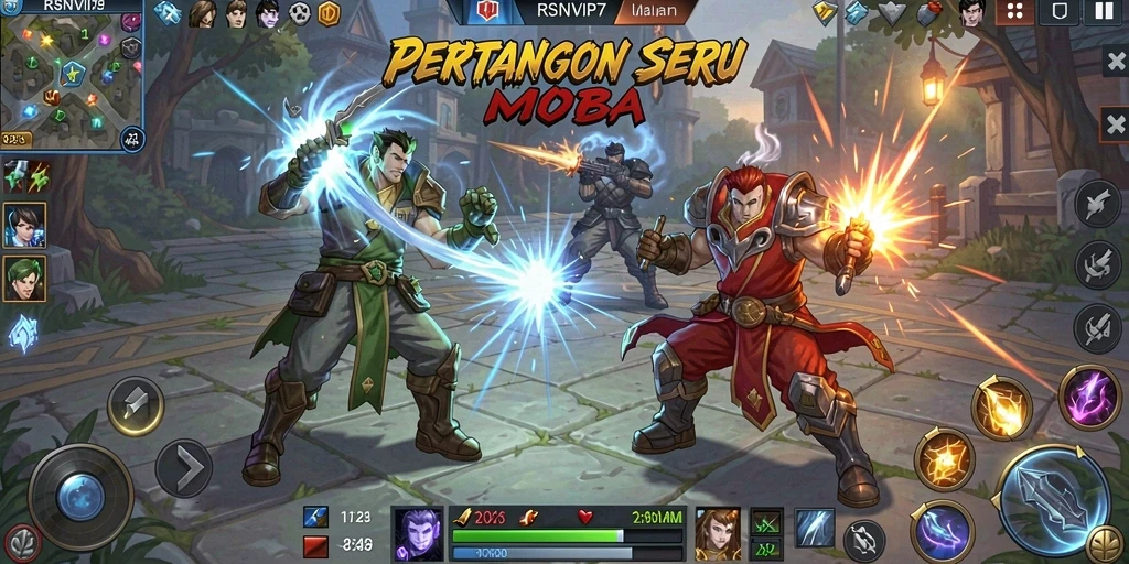 Tangkapan layar gameplay RSNVIP7 yang menegangkan di arena MOBA.