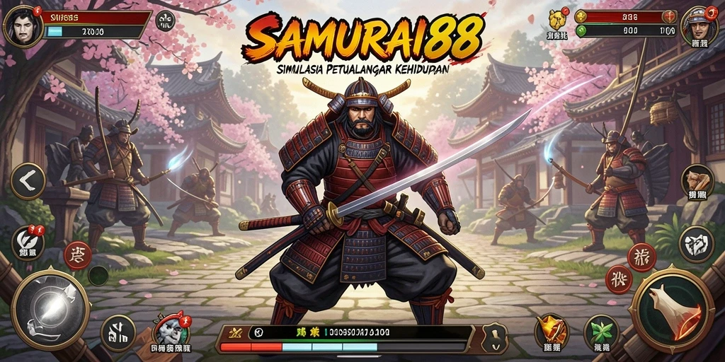 Screenshot gameplay SAMURAI88 memperlihatkan aksi seru seorang samurai.