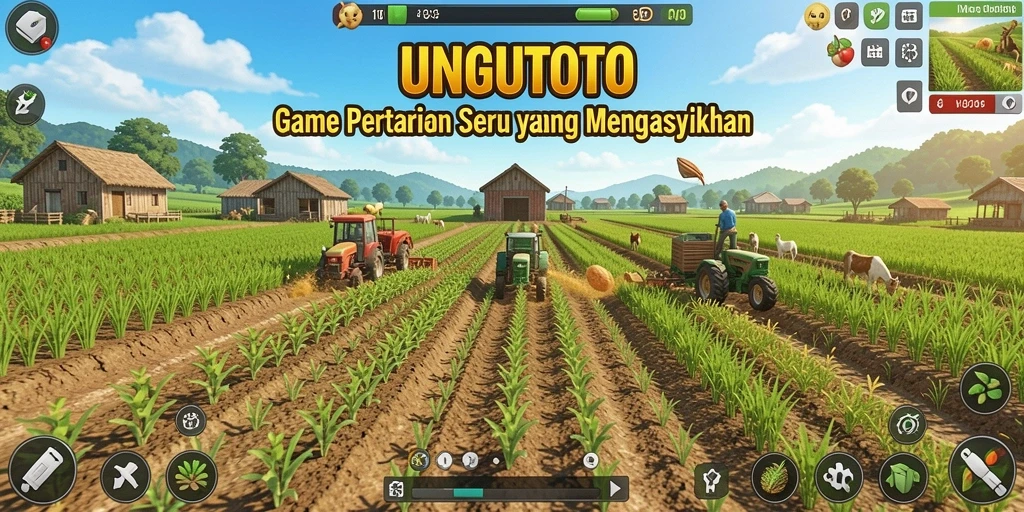 Screenshot utama UNGUTOTO menampilkan gameplay pertanian yang menarik.